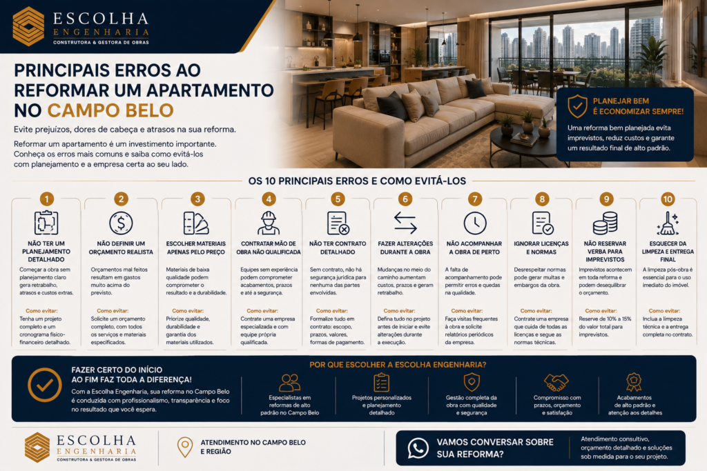 Principais erros ao reformar um apartamento no Campo Belo