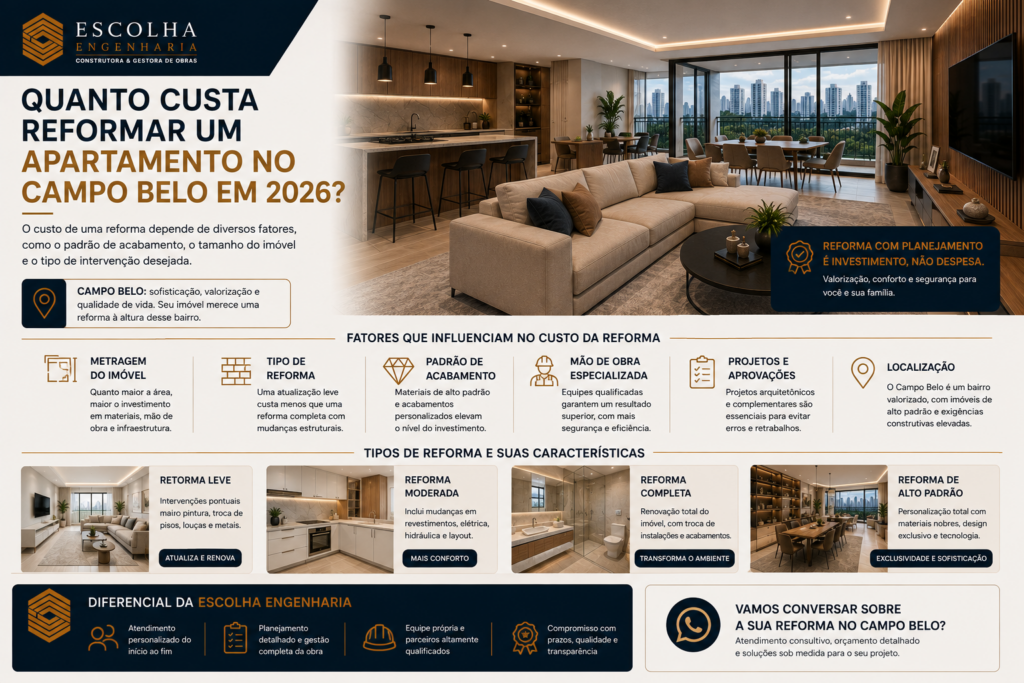 Quanto custa reformar um apartamento no Campo Belo em 2026